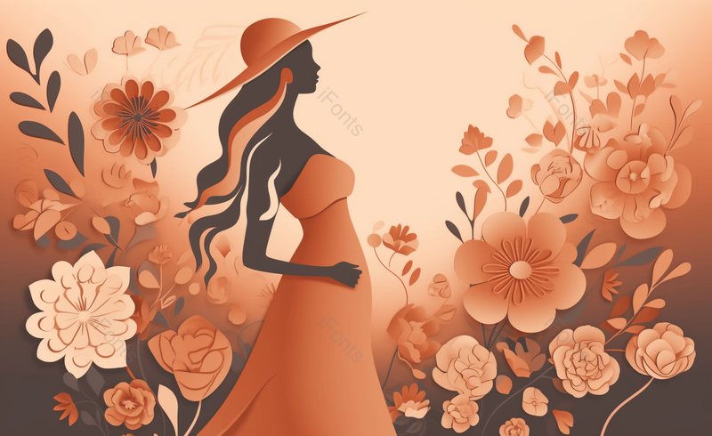 小清新卷发女孩手绘剪纸风花朵粉色母亲节孕妇背景插画广告图,插画/手绘图,插画/手绘图库,插画/手绘图下载,插画/手绘
